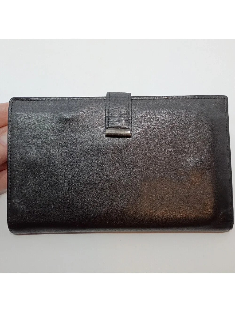 Black Cowhide Leather Travel Wallet Travelers Checks Airline Tickets Etc
